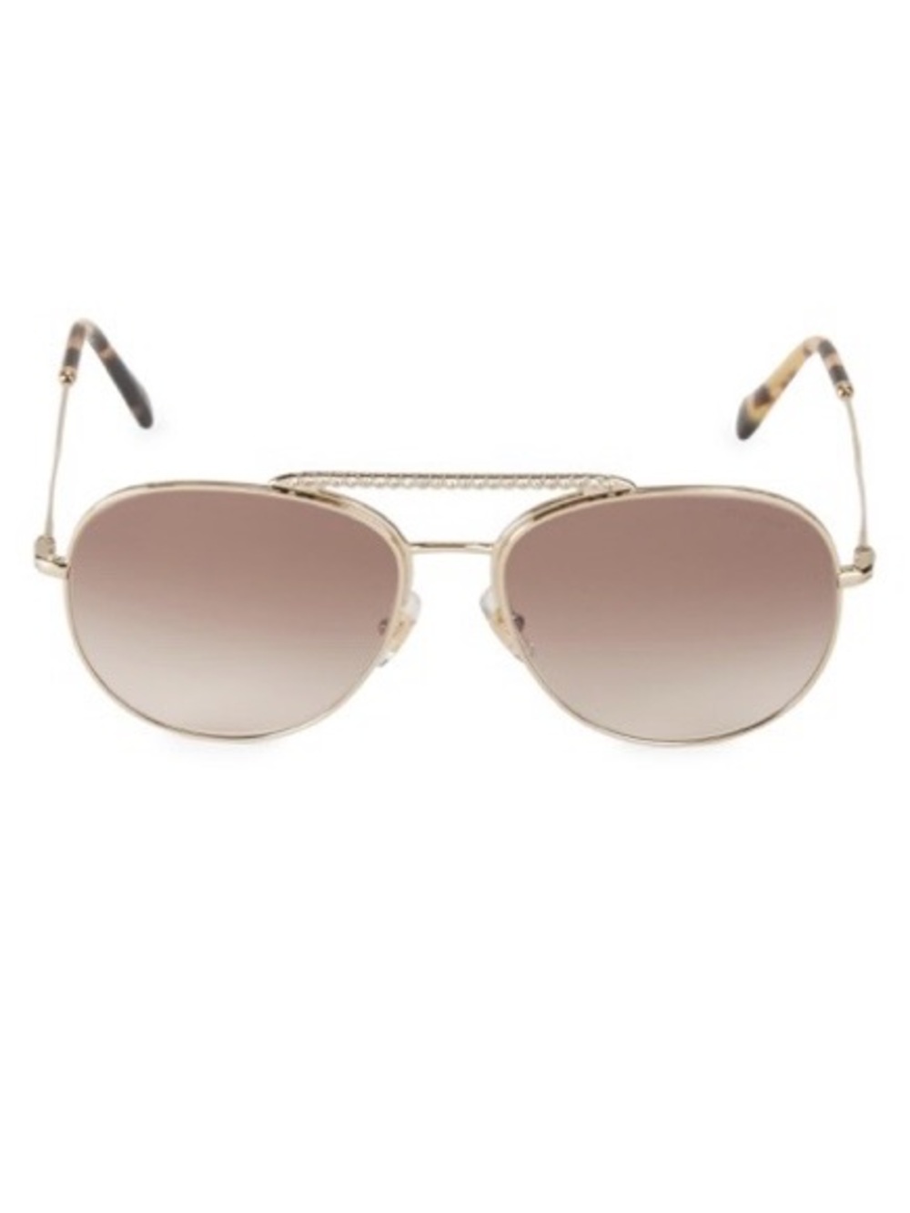 Miu Miu 57 Embellished Gold Aviator Sunglasses with Brown Tortoiseshell Temples